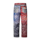 Jean indigo à imprimé cachemire vieilli