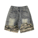 Distressed Camouflage Denim Shorts