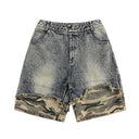 Distressed Camouflage Denim Shorts