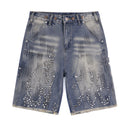 Flame Studded Denim Shorts