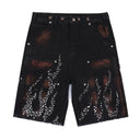 Flame Studded Denim Shorts