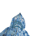 Blue camouflage-patterned jacket with a shark mouth design on a white background
