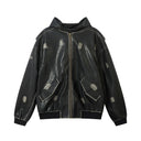 Hooded Distressed Leather Jacket