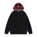 Brushed Wool Plaid Hooded Sweater