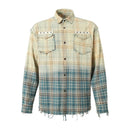 Gradient Plaid Frayed Shirt