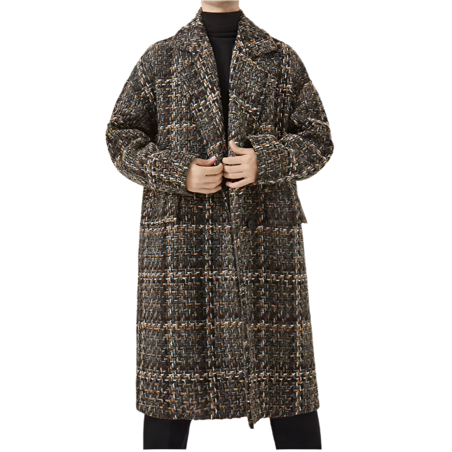 【DEARMINE】(Premium) Tweed wool double long coat Antler Tweed Wool Coat – Attere