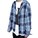 Frayed Plaid Hooded Shirt